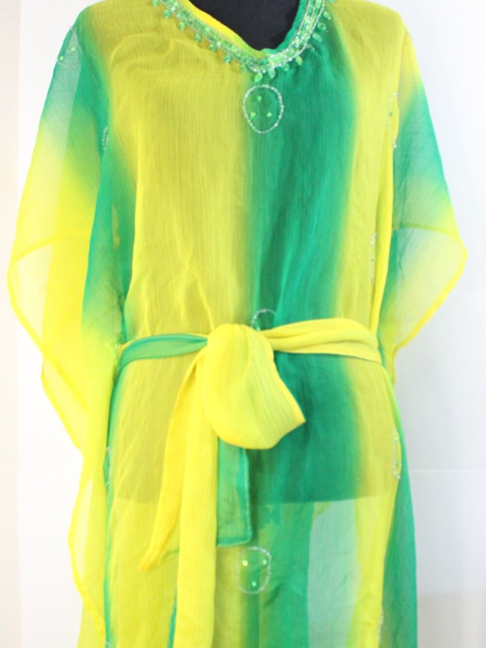 Revue Green and Yellow Belted Beach Cover-up One Size Fits All
